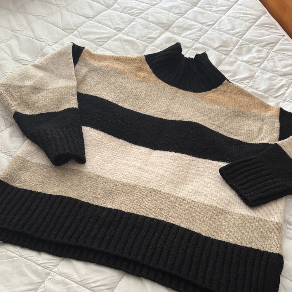 a new day Black and Tan Striped Turtleneck Sweater